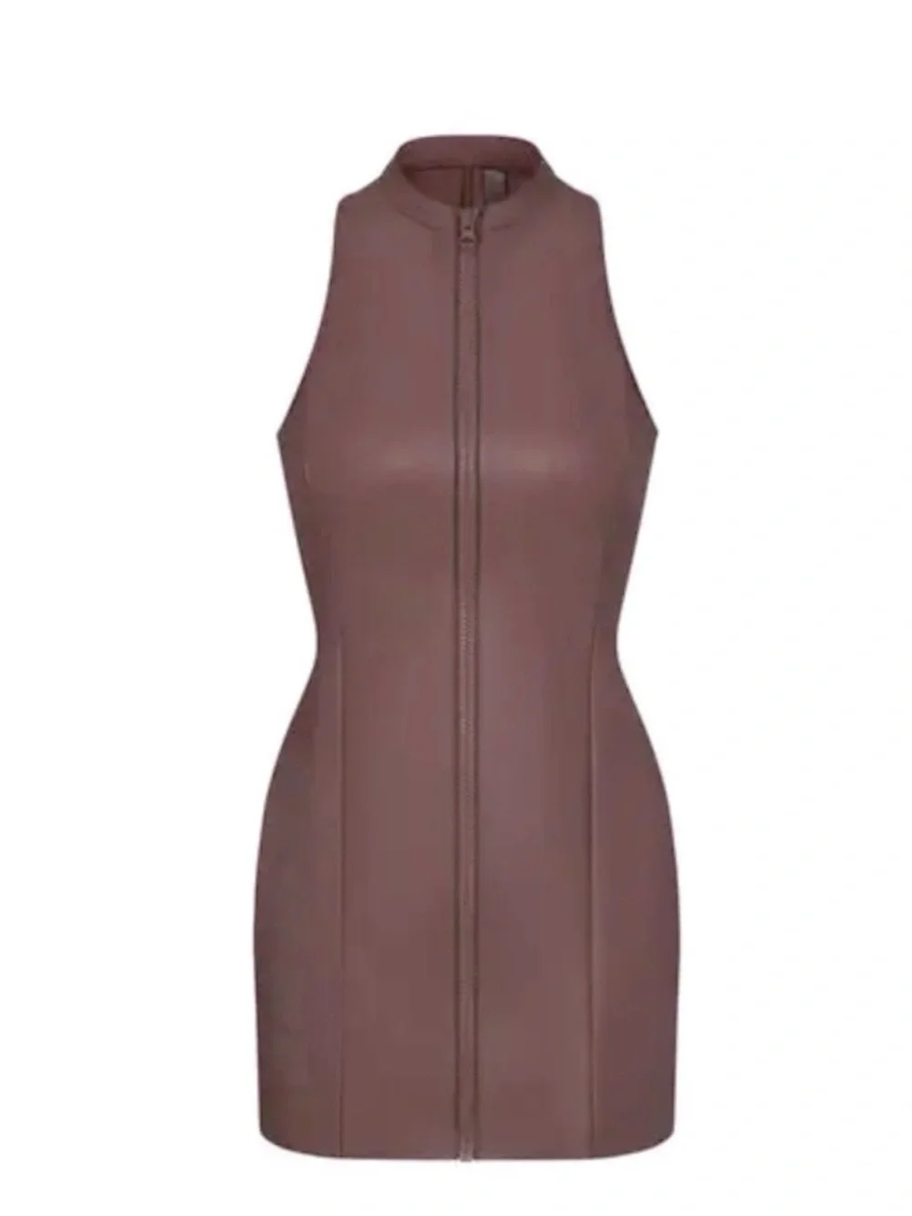 **RARE**SKIMS Rubberized Mock Neck, ZIP UP Swim Dress NWT in Cocoa